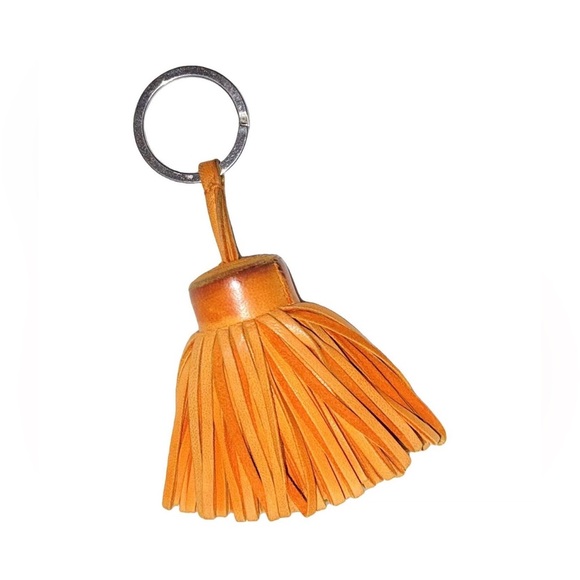 Hermes Accessories - Hermès AUTHENTIC Carmen Leather Yellow Orange Fringe Key Ring Bag Charm